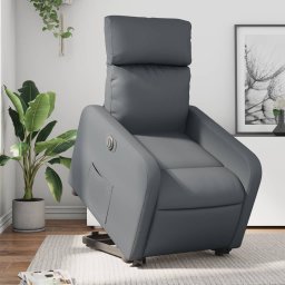 Fotoliu rabatabil electric cu ridicare, gri, piele ecologica GartenMobel Dekor