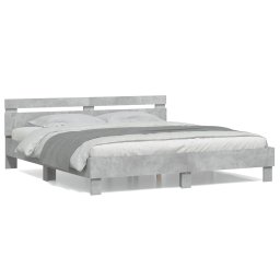 Cadru de pat cu tablie gri beton 200x200 cm lemn prelucrat GartenMobel Dekor