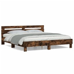 Cadru de pat cu tablie stejar fumuriu 200x200 cm lemn prelucrat GartenMobel Dekor