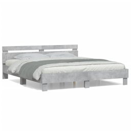 Cadru de pat cu tablie gri beton 180x200 cm lemn prelucrat GartenMobel Dekor