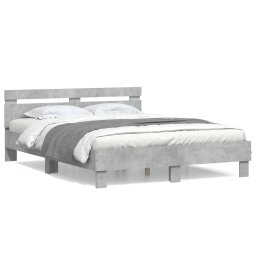 Cadru de pat cu tablie gri beton 140x200 cm lemn prelucrat GartenMobel Dekor