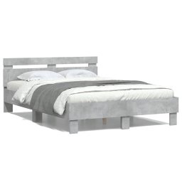 Cadru de pat cu tablie gri beton 120x200 cm lemn prelucrat GartenMobel Dekor
