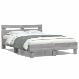 Cadru de pat cu tablie gri sonoma 120x200 cm lemn prelucrat GartenMobel Dekor