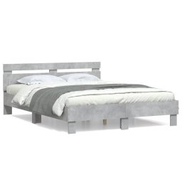 Cadru de pat cu tablie gri beton 140x190 cm lemn prelucrat GartenMobel Dekor