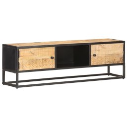 Comoda TV cu usa sculpata, 130 x 30 x 40 cm, lemn mango brut GartenMobel Dekor