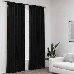Draperii opace aspect in, carlige, 2 buc., antracit, 140x225 cm GartenMobel Dekor