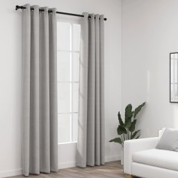 Perdele opace, aspect panza, cu ocheti, 2 buc., gri, 140x245 cm GartenMobel Dekor
