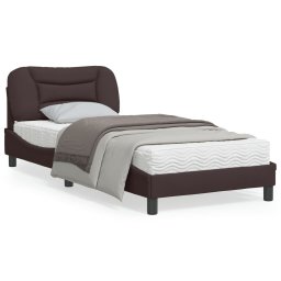 Cadru de pat cu lumini LED, maro închis, 90x200 cm, textil GartenMobel Dekor
