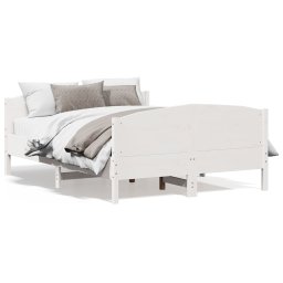 Cadru de pat cu tablie, alb, 140x190 cm, lemn masiv de pin GartenMobel Dekor