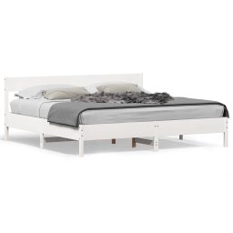 Cadru de pat cu tablie, alb, 180x200 cm, lemn masiv de pin GartenMobel Dekor