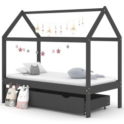 Cadru pat copii cu sertar gri închis 80x160 cm lemn masiv pin GartenMobel Dekor