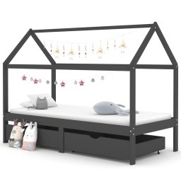 Cadru pat copii cu sertare gri închis 90x200 cm lemn masiv pin GartenMobel Dekor