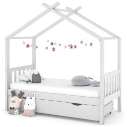 Cadru pat de copii cu un sertar, alb, 80x160 cm, lemn masiv pin GartenMobel Dekor