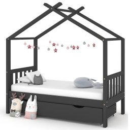 Cadru pat copii cu sertar gri închis 80x160 cm lemn masiv pin GartenMobel Dekor