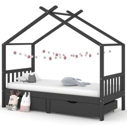 Cadru pat copii cu sertare gri închis 90x200 cm lemn masiv pin GartenMobel Dekor