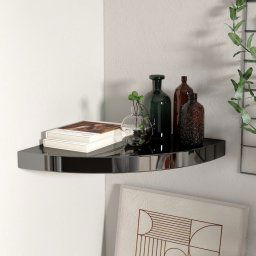Raft coltar de perete, negru extralucios, 35x35x3,8 cm, MDF GartenMobel Dekor
