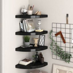 Rafturi coltar de perete, 4 buc., negru, 35 x 35 x 3,8 cm, MDF GartenMobel Dekor