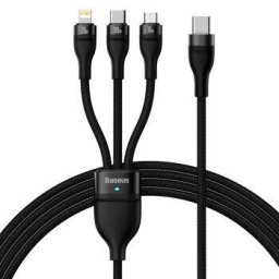 Cablu pentru incarcare si transfer de date Baseus Flash Series II 3 in 1, USB-C - USB Type-C/Lightning/Micro-USB, 100W, 1.5m, Negru
