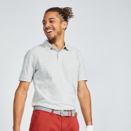 Tricou polo golf din bumbac și poliester MW500 Gri deschis Bărbați