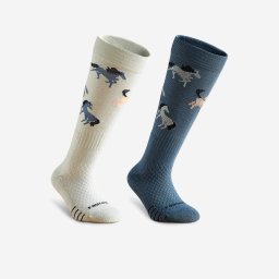 Set 2 perechi Șosete Echitație SKS 500 Imprimeu verde lișiță Copii