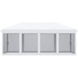 Pavilion/foisor pentru gradina/terasa, cadru metalic, cu plasa pentru insecte, alb si negru, 5.85x2.95x2.70 m
