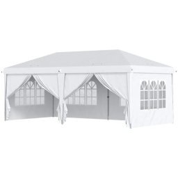 Pavilion pentru gradina/comercial, cadru metalic, material Oxford, 6 pereti, pliabil, alb, 5.85x2.95x2.70 m