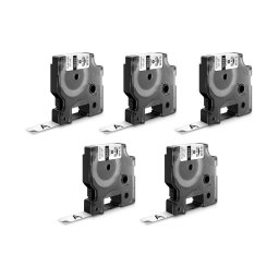 Set 5 etichete din vinil DYMO Rhino ID1 12 mm negru pe alb pentru tablouri electrice si automatizari 18444