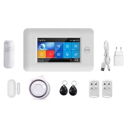 Kit sistem de alarma WiFi + GSM, touch screen, compatibil Alexa si Google Assistant - Alb