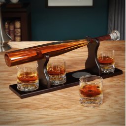 Decantor Bata de Baseball + 4 Pahare Suport Lemn