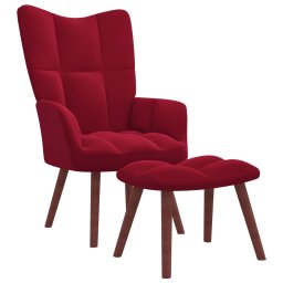 Scaun de relaxare cu taburet, rosu vin, catifea GartenMobel Dekor