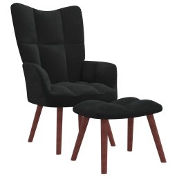 Scaun de relaxare cu taburet, negru, catifea GartenMobel Dekor