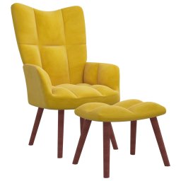 Scaun de relaxare cu taburet, galben mustar, catifea GartenMobel Dekor