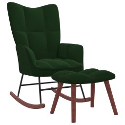 Scaun balansoar cu taburet, verde închis, catifea GartenMobel Dekor
