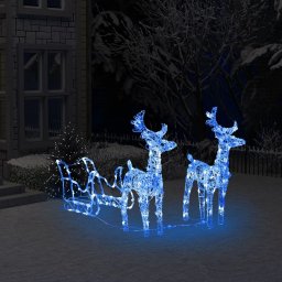 Decoratiune de Craciun reni si sanie 160 LED-uri 130 cm acril GartenMobel Dekor