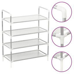 Raft încaltaminte 4 etajere, argintiu, metal si textil netesut GartenMobel Dekor