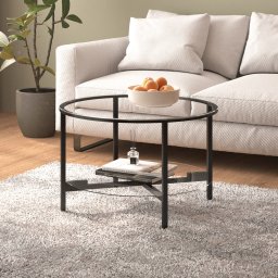 Masa de ceai, negru si transparent,70 cm, sticla securizata GartenMobel Dekor