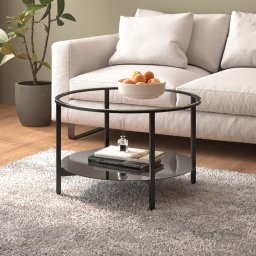 Masa de ceai ,negru si transparent, 70 cm, sticla securizata GartenMobel Dekor
