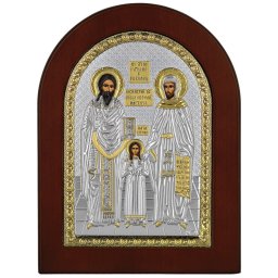 Icoana Sfintii Rafael, Nicolae si Irina Argint 10 x 14 Cm Rama Maro