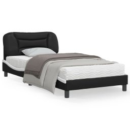 Cadru de pat cu tablie negru si alb 100x200cm piele artificiala GartenMobel Dekor