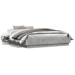 Cadru de pat cu lumini LED, gri beton, 160x200 cm GartenMobel Dekor
