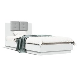 Cadru de pat cu tablie si lumini LED, alb, 100x200 cm GartenMobel Dekor
