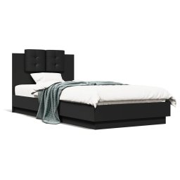 Cadru de pat cu tablie si lumini LED, negru, 100x200 cm GartenMobel Dekor