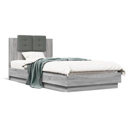 Cadru de pat cu tablie si lumini LED, gri sonoma, 100x200 cm GartenMobel Dekor