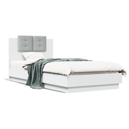 Cadru de pat cu tablie si lumini LED, alb, 90x200 cm GartenMobel Dekor