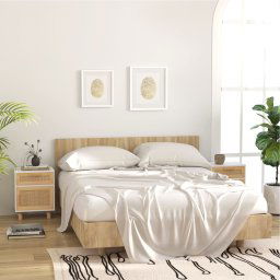 Noptiere, 2 buc., alb, lemn masiv de pin si ratan natural GartenMobel Dekor