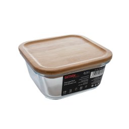 Vas termorezistent patrat cu capac bambus 0.5 l
