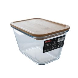 Vas termorezistent rectangular cu capac bambus 1.35 l