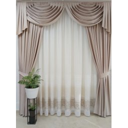 Set complet draperie catifea cu perdea selena02 si mantovane cu cravata