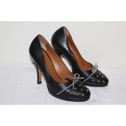 Pantofi piele naturală Via Montenapoleone – negri cu ținte argintii, vintage