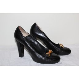 Pantofi negri cu cataramă auriu și maro – piele naturală